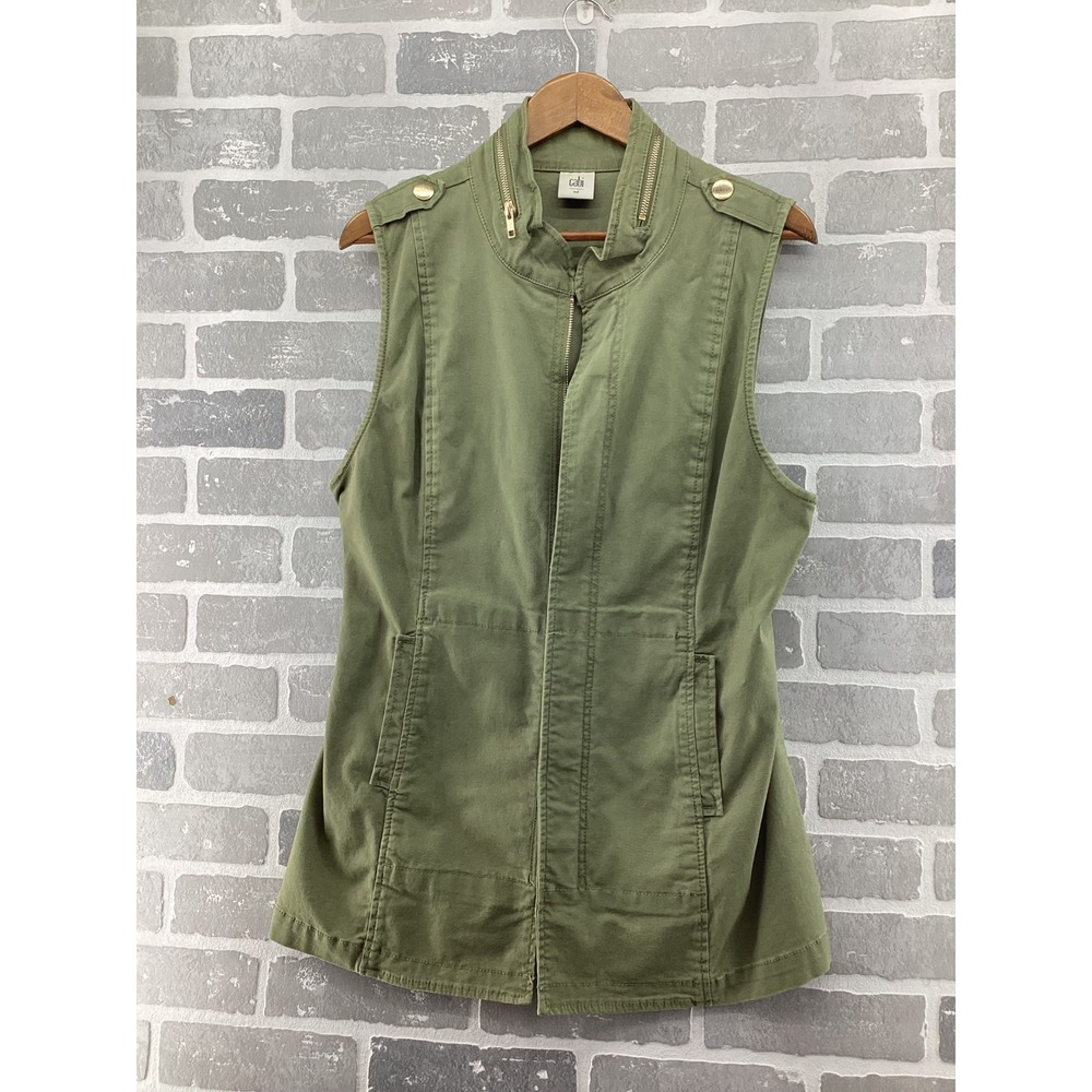 Cabi 5101 Olive Green Utility Vest Womens Medium Military Full Zip Cinched Back